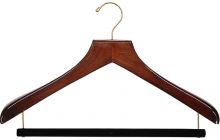 18" Walnut Wood Suit Hanger W/ Flocked Bar