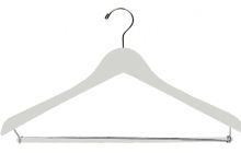 17" White Wood Suit Hanger W/ Locking Bar