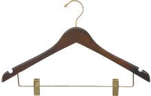 17" Walnut Wood Combo Hanger W/ Clips & Notches