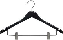 17" Black Wood Combo Hanger W/ Clips & Notches