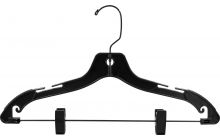 17" Black Plastic Combo Hanger W/ Black Hook & Clips