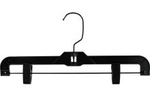 14" Black Plastic Pant Hanger W/ Black Hook & Clips