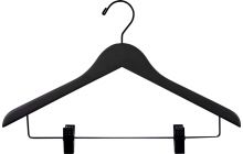 17" Matte Black Wood Combo Hanger W/ Clips