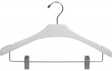 16" White Wood Combo Hanger W/ Clips & Notches