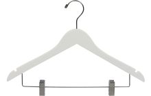17" Rubber Coated White Wood Combo Hanger W/ Clips & Notches