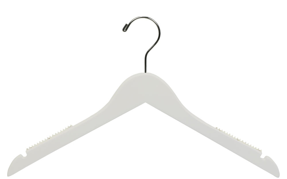White wood top hanger with rubber strips and notches