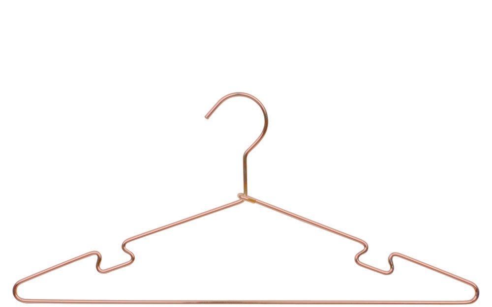 Rose gold metal top hanger with notches.